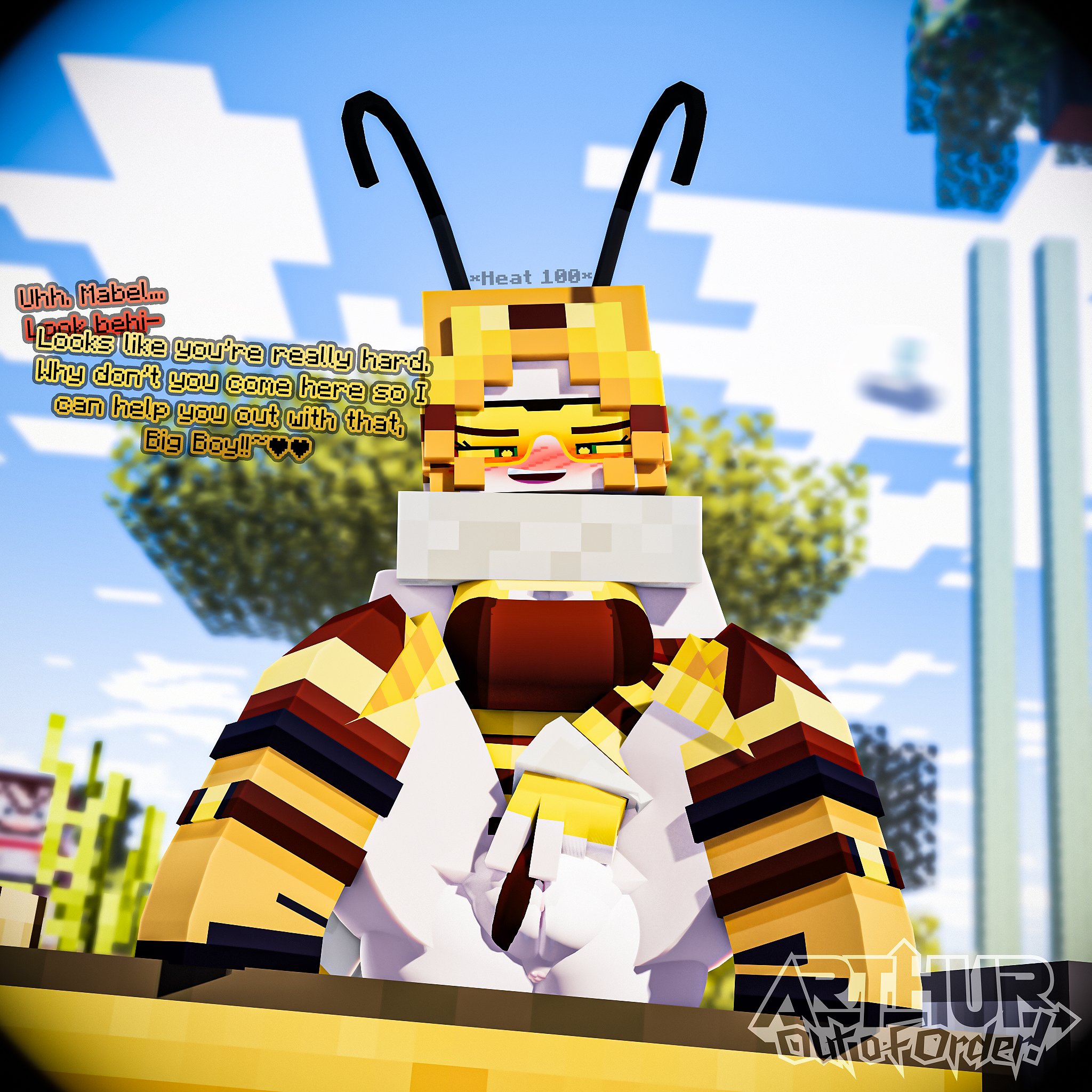 1girls, 2025, 3d, anus, arthur32, ass, bee costume, bee girl, bee humanoid, bee wings, big ass, blonde hair, blush, breasts, female, female focus, female masturbation, female only, flashing pussy, green eyes, horny female, looking at viewer, mabel bee (arthur32), masturbation, mine-imator, minecraft, outdoors, outside, pussy, solo, solo female, solo focus, spread legs, sunglasses, tagme, vagina, wet pussy