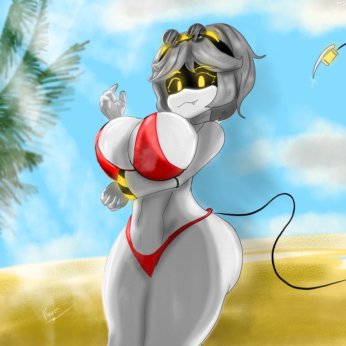 beach, bikini, disassembly drone, female, female only, kramgnal, murder drones, red bikini, tagme, tagme (artist), v (murder drones)