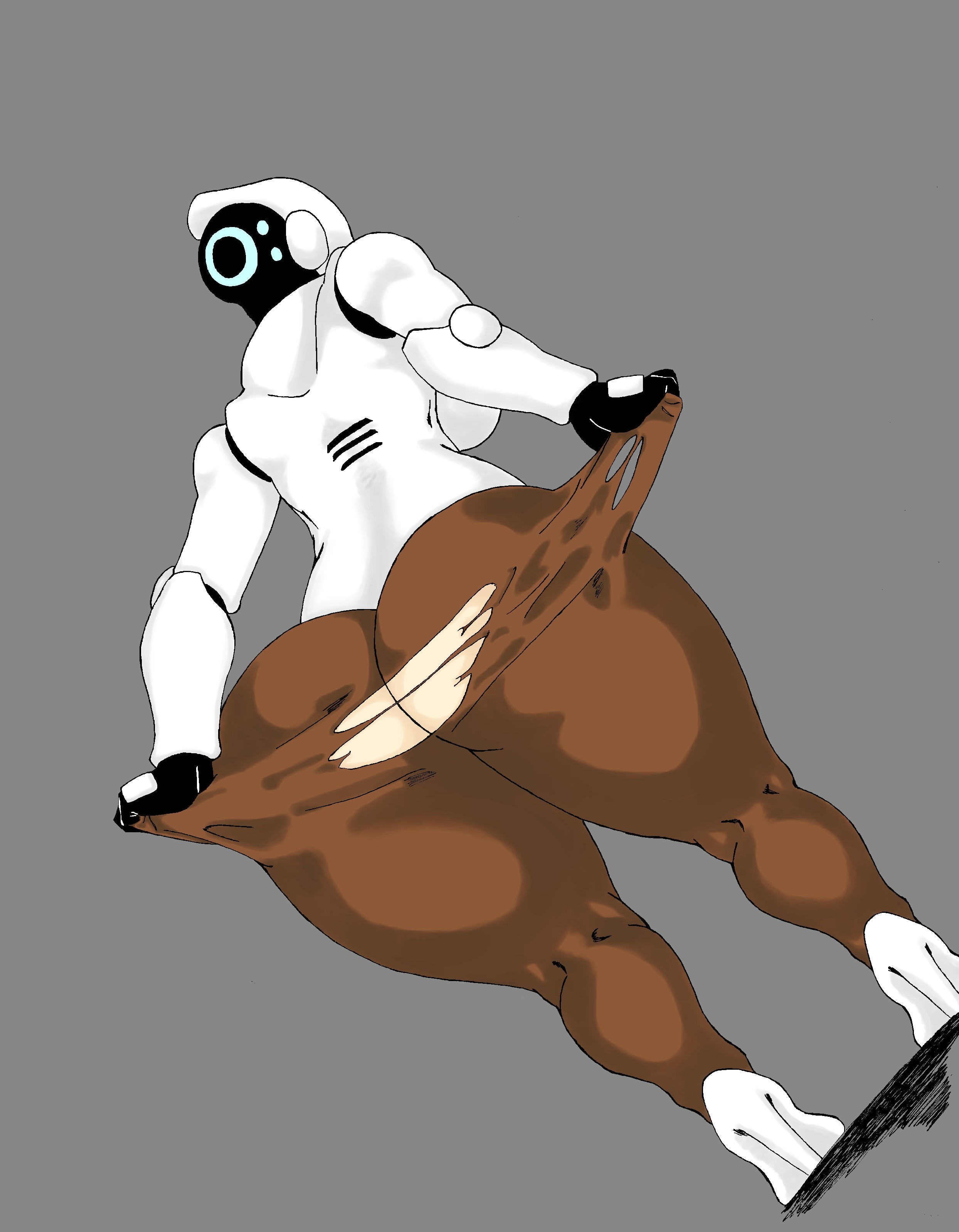 absurdres, ass, back, back view, bodysuit, breasts, charge sol, female, haydee, haydee (game), high heels, highres, huge ass, large breasts, robot, sideboob, simple background, thick thighs, thighs, torn clothes, wide hips