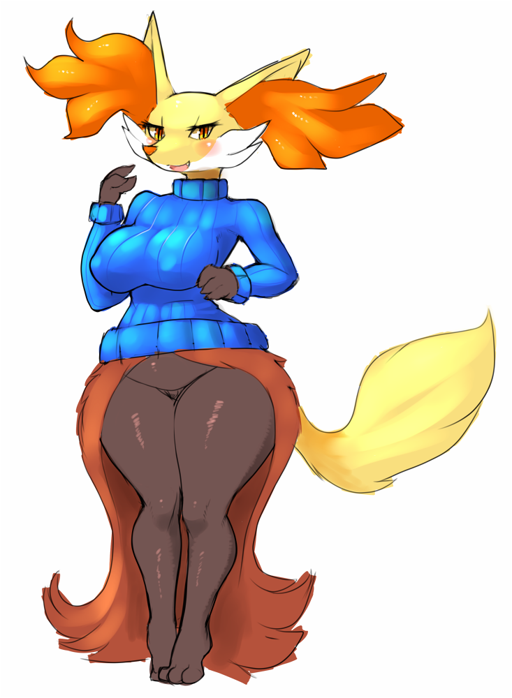 anthro big_breasts delphox female hypnofood nintendo panties pokemon sweater