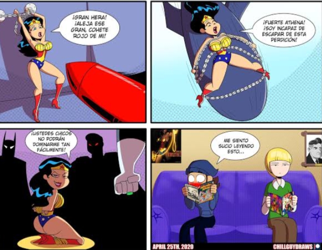 1girls 3boys batman batman_(series) big_breasts black_hair boots breasts dc dc_comics female frostbiteboi green_lantern lipstick male male/female smile spanish_text straight superhero superheroine superman superman_(series) tagme text thick thick_thighs tied voluptuous voluptuous_female wonder_woman wonder_woman_(series)