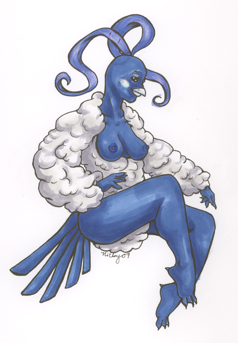 altaria anthro barefoot breasts claws color female female_only nickyflamingo nintendo nipples pokemon solo tagme