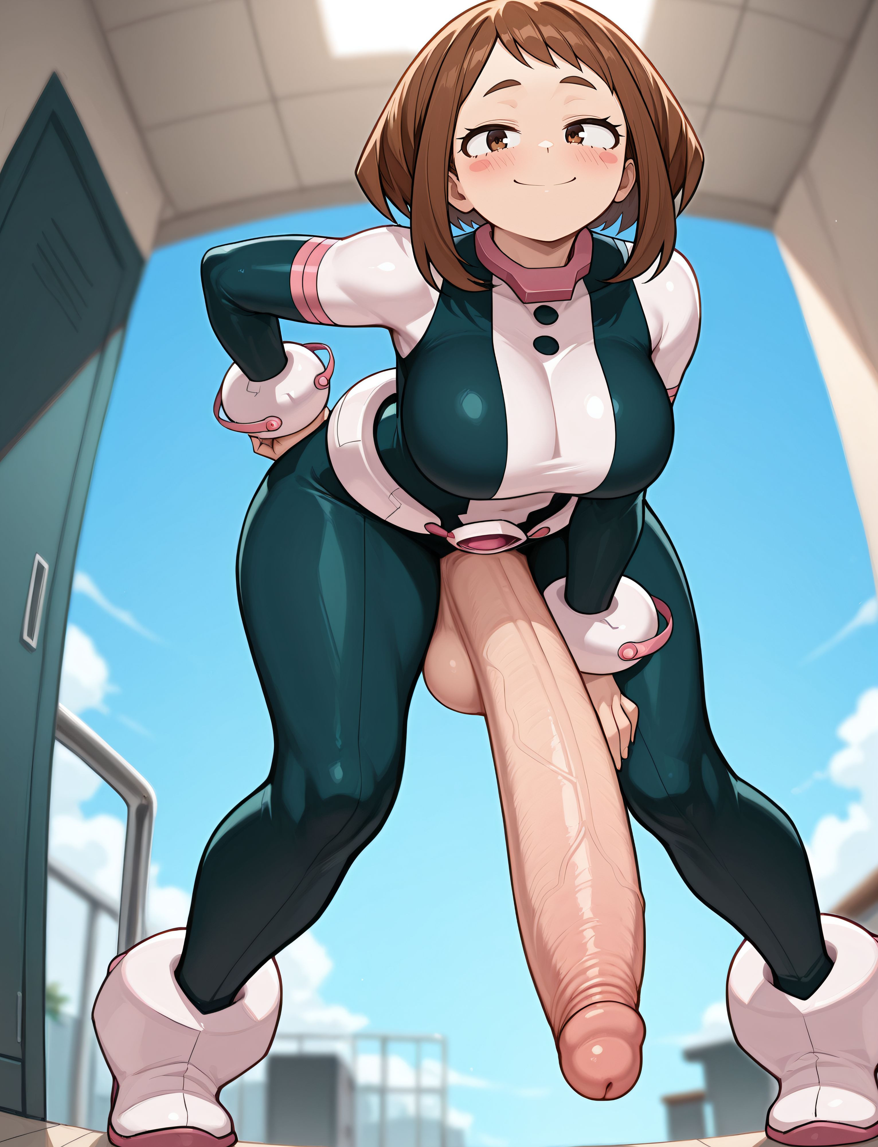 1futa, ai generated, breasts, futa only, futanari, grapesss, intersex, light skin, light-skinned futa, my hero academia, ochako uraraka, penis, solo futa