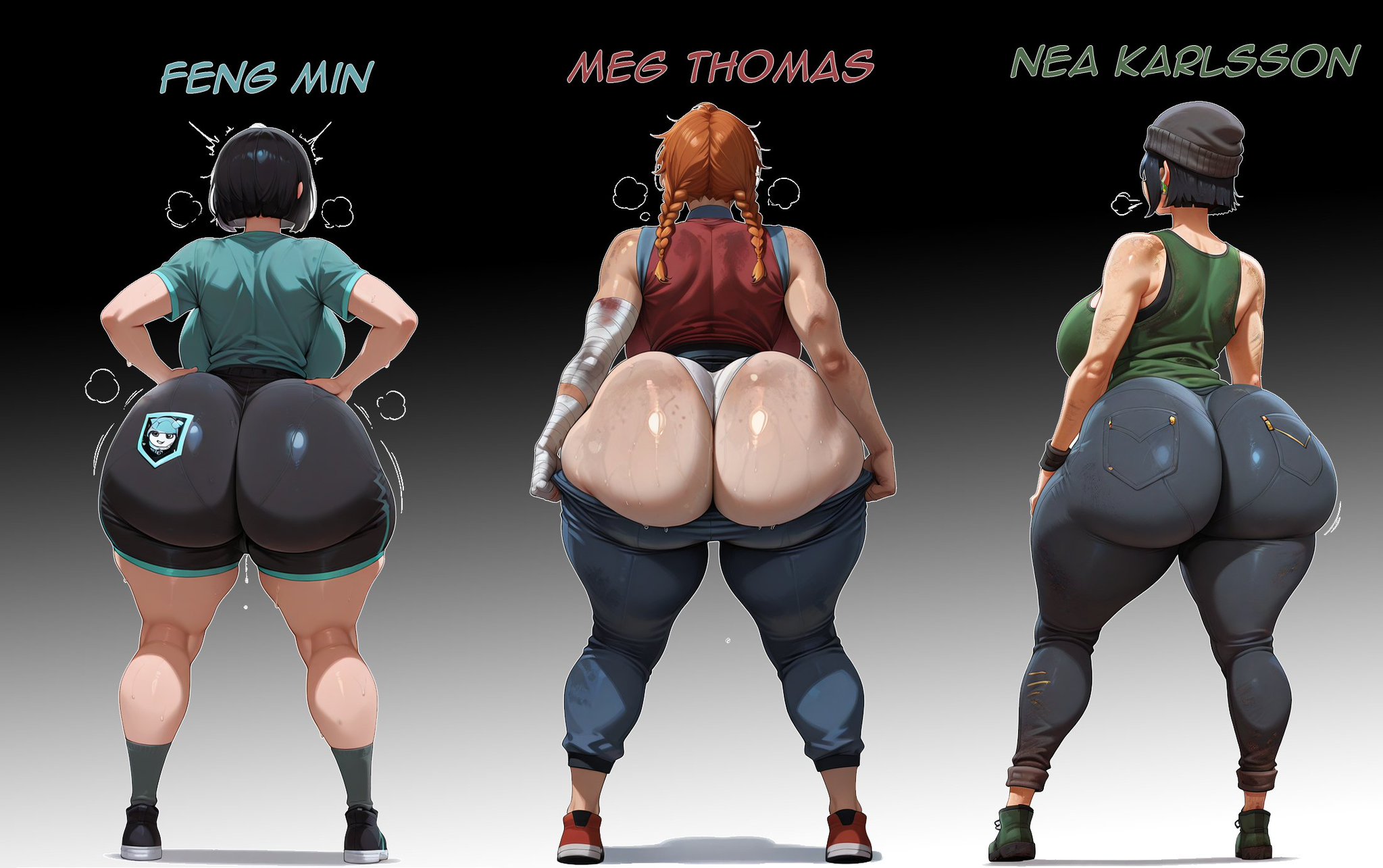 2d, 3girls, ai generated, ass, ass bigger than head, ass chart, ass comparison, ass shake, behaviour interactive, big ass, big breasts, big thighs, breasts, breasts bigger than head, bust, busty, chart, chest, curvaceous, curvy, curvy figure, daidouji (artist), daidoujipv, dbd, dead by daylight, digital media (artwork), enormous ass, enormous breasts, fat ass, female, feng min, giant ass, gigantic ass, gigantic breasts, hips, hourglass figure, huge ass, huge breasts, huge thighs, hyper ass, large ass, large breasts, large thighs, legs, light skin, light-skinned female, massive ass, massive breasts, mature, mature female, meg thomas, multiple females, multiple girls, nea karlsson, round ass, shaking ass, shaking butt, slim waist, thick, thick ass, thick hips, thick legs, thick thighs, thighs, thighs bigger than head, twerking, voluptuous, waist, wide ass, wide hips, wide thighs