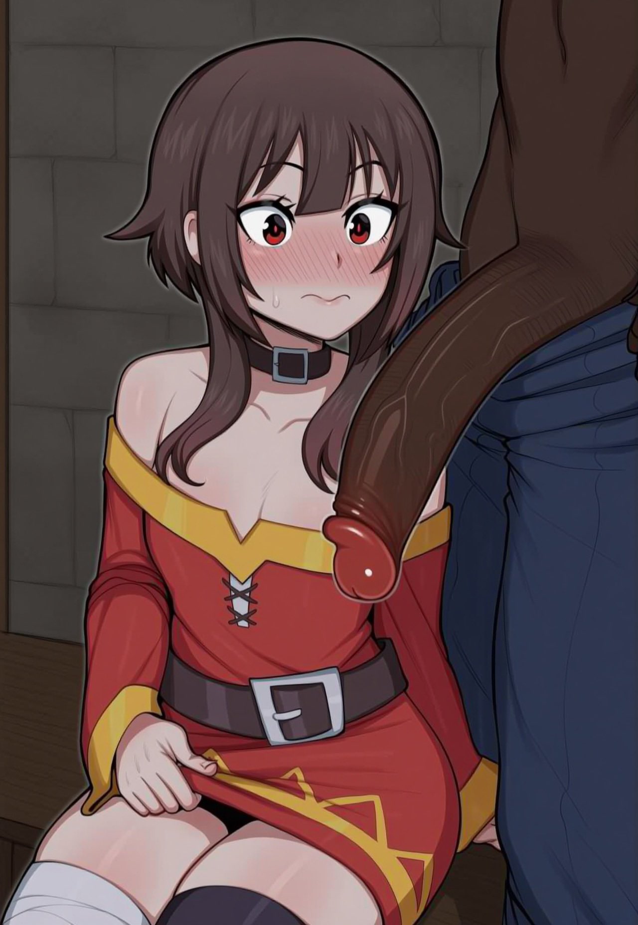 1boy 1girls ai_generated big_penis dark-skinned_male dark_skin female kono_subarashii_sekai_ni_shukufuku_wo! light-skinned_female light_skin male megumin