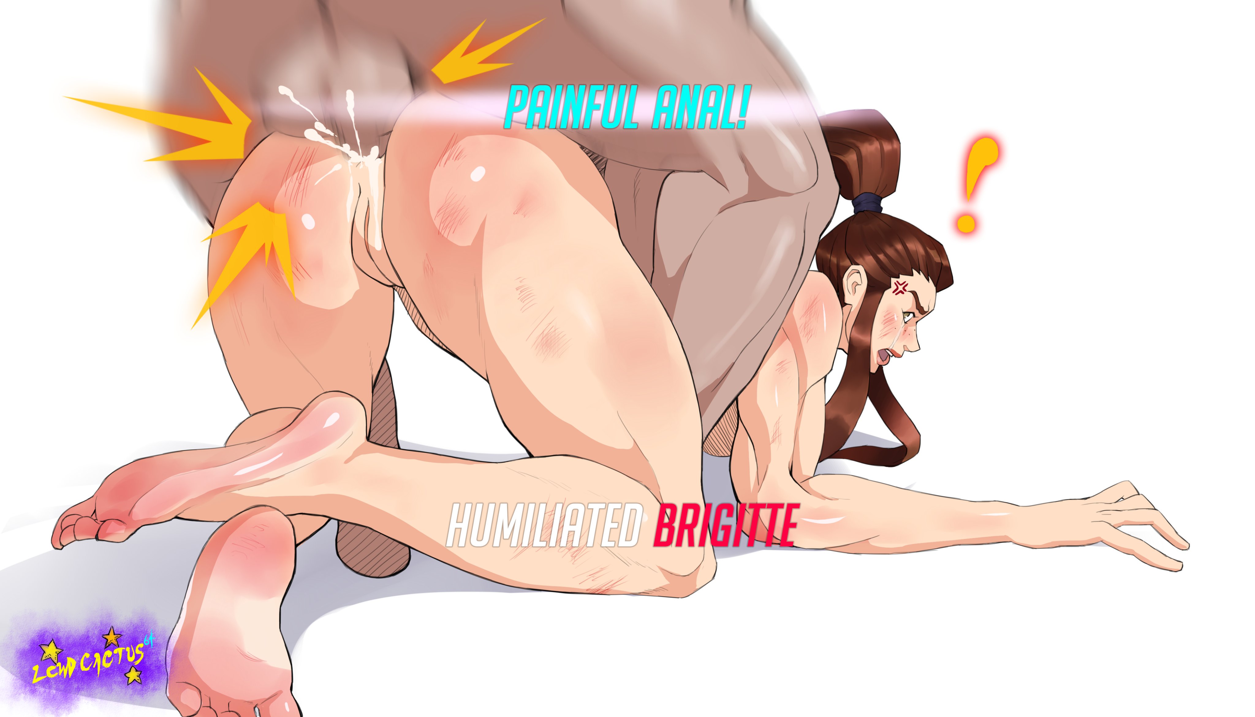 1boy, 2d, anal, anal insertion, anal penetration, anal sex, angry, angry face, angry sex, ass, barefoot, behind view, breasts, brigitte, brown hair, busty, cum, cum in ass, cum inside, curvy, feet, female, foot fetish, from behind, gameplay mechanics, huge ass, huge breasts, lewdcactus, male, muscles, muscular, muscular female, namespace, naughty face, orgasm, overwatch, pain, painal, painful, pink soles, rough sex, seductive, sfh, soles, straight, thick thighs, voluptuous, wide hips