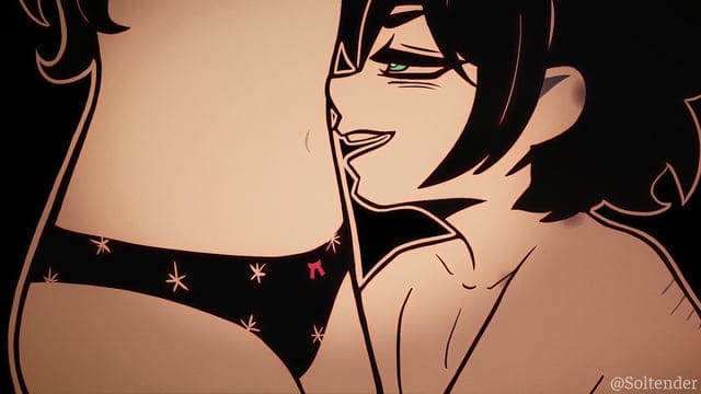 andrew graves, ashley graves, belly button, black panties, female, female torso, green eyes, incest, incest (lore), incestuous, kissing, kissing belly, navel, panties, print panties, ribbon panties, soltender, the coffin of andy and leyley
