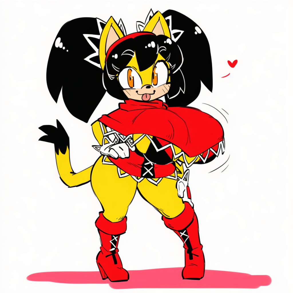 ai_generated clothed honey_the_cat huge_breasts miniskirt mocking poncho small_waist standing thick_thighs tounge_out wide_hips