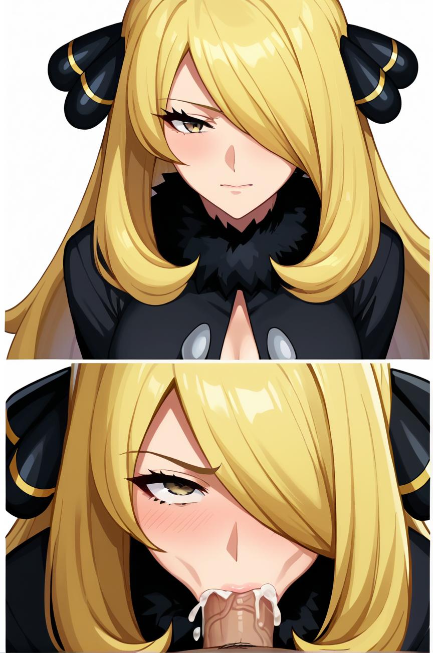 ai_generated breasts breasts_out cynthia_(pokemon) female female_focus female_human large_breasts