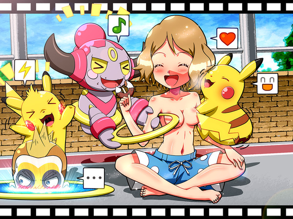 ... 1girls 2boys abs barefoot belly blonde_hair blush breasts convenient_censoring covered_nipples feet feral furry ghost heart heavy_breathing hoopa human jimmy_(pokemon) legs_crossed looking_away musical_note navel nintendo nipples pikachu pokémon_(species) pokemon pokemon_rgby pokemon_xy pokephilia portal_(object) rodent rorretsim serena_(pokemon) short_hair shorts sitting spoken_heart tail toes topless yellow_fur