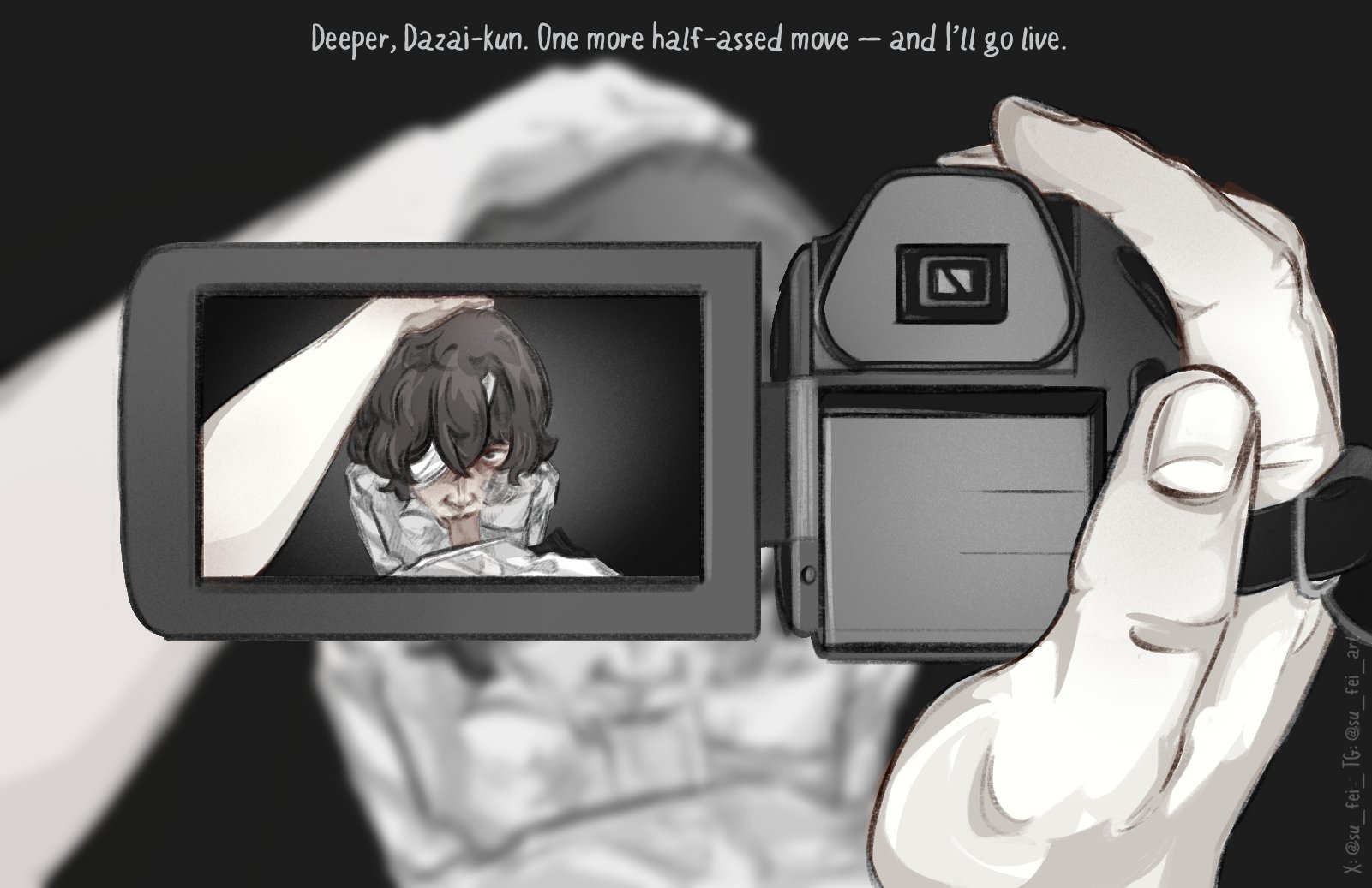 blackmail, blowjob, bungo stray dogs, bungou stray dogs, camera, dazai osamu, mori ougai (bungo stray dogs), oral sex, recording, sufei