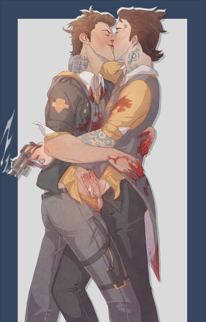 borderlands brown_hair clothed embrace gay gun passionate rhys_strongfork selfcest tales_from_the_borderlands white yaoi