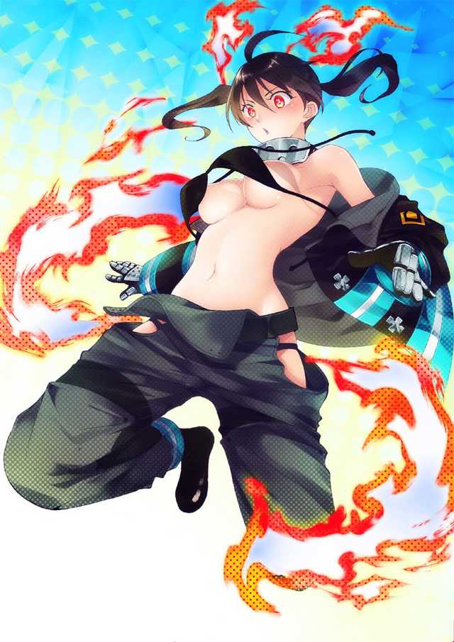1girls, accidental exposure, animal ears, bikini top, black hair, cat ears, embarrassed nude female, enen no shouboutai, enf, female, female only, fire, fire force, human, kotatsu tamaki, lost clothes, solo, surprised, tagme, wardrobe malfunction