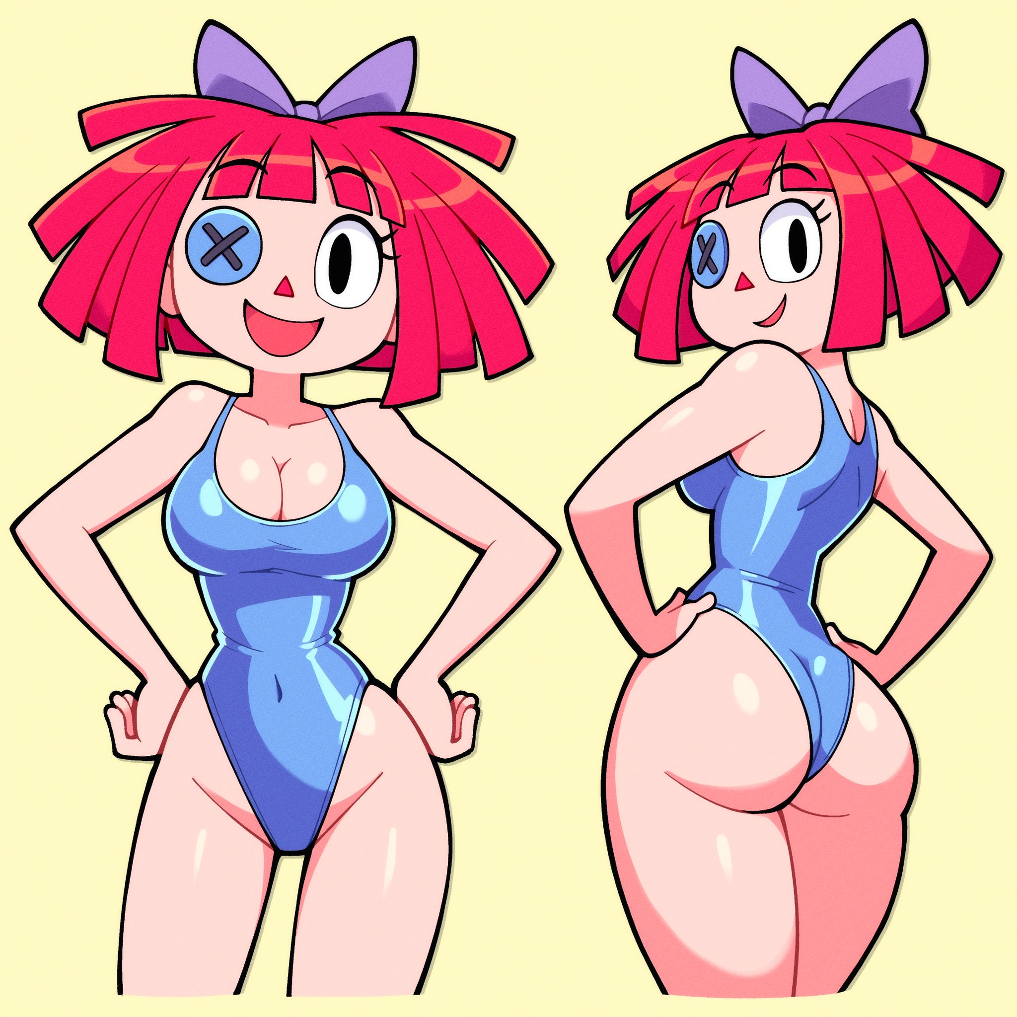 1girls, ass, breasts, female, glitch productions, one piece swimsuit, ragatha (the amazing digital circus), stealth brock, swimsuit, the amazing digital circus