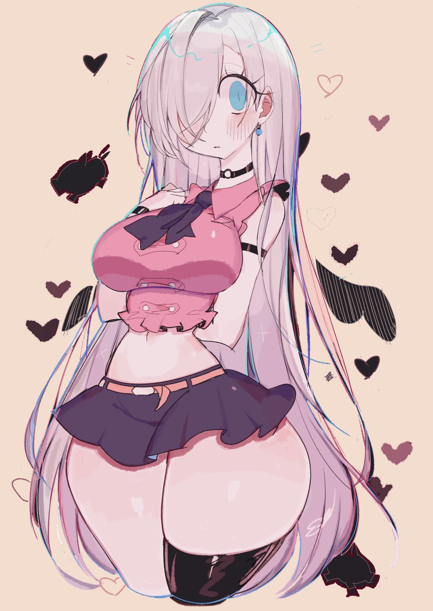 1girls, big breasts, blue eyes, blush lines, breasts, clothed female, curvy, curvy female, elizabeth liones, fat thighs, female, grey hair, hair over one eye, light skin, light-skinned female, long hair, nanatsu no taizai, seven deadly sins, silver hair, single thighhigh, skirt, solo, solo female, thick thighs, thighhighs, thighs, usa37107692