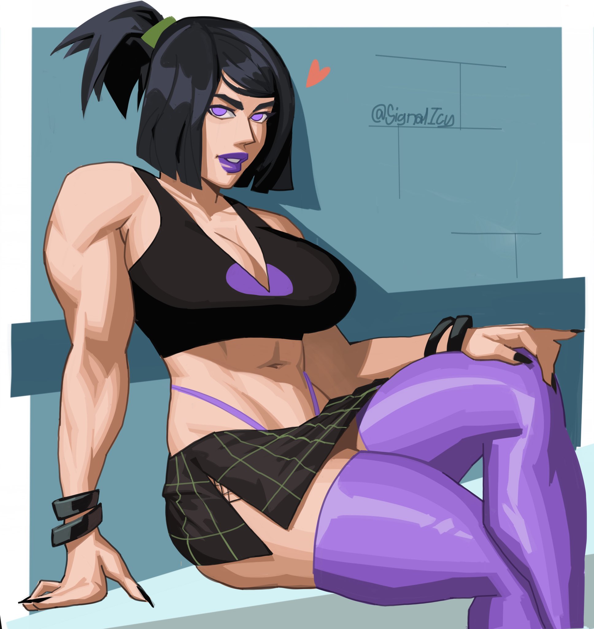 1girls, aged up, biceps, breasts, busty, cleavage, danny phantom, female, female focus, female only, fit, goth, goth girl, hourglass figure, makeup, nickelodeon, purple eyes, purple lipstick, sam manson, signallcy, thong, wide hips