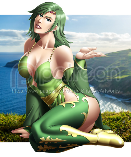 ass breasts fair-skinned_female fair_skin female female_only final_fantasy final_fantasy_iv green_eyes green_hair light-skinned_female light_skin rydia sitting smile thedarkness