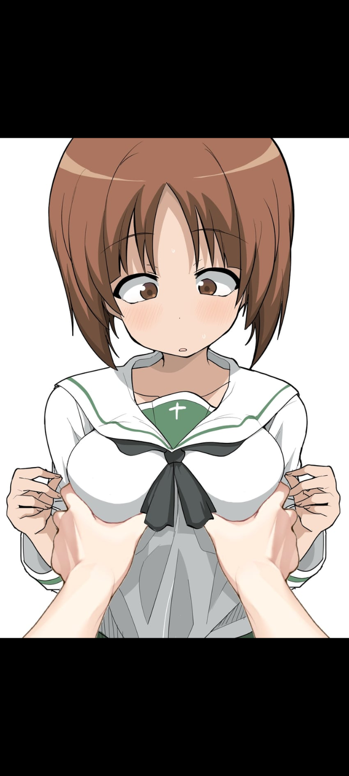 anime_girl army_uniform breasts breasts grabbing_breasts nishizumi_miho