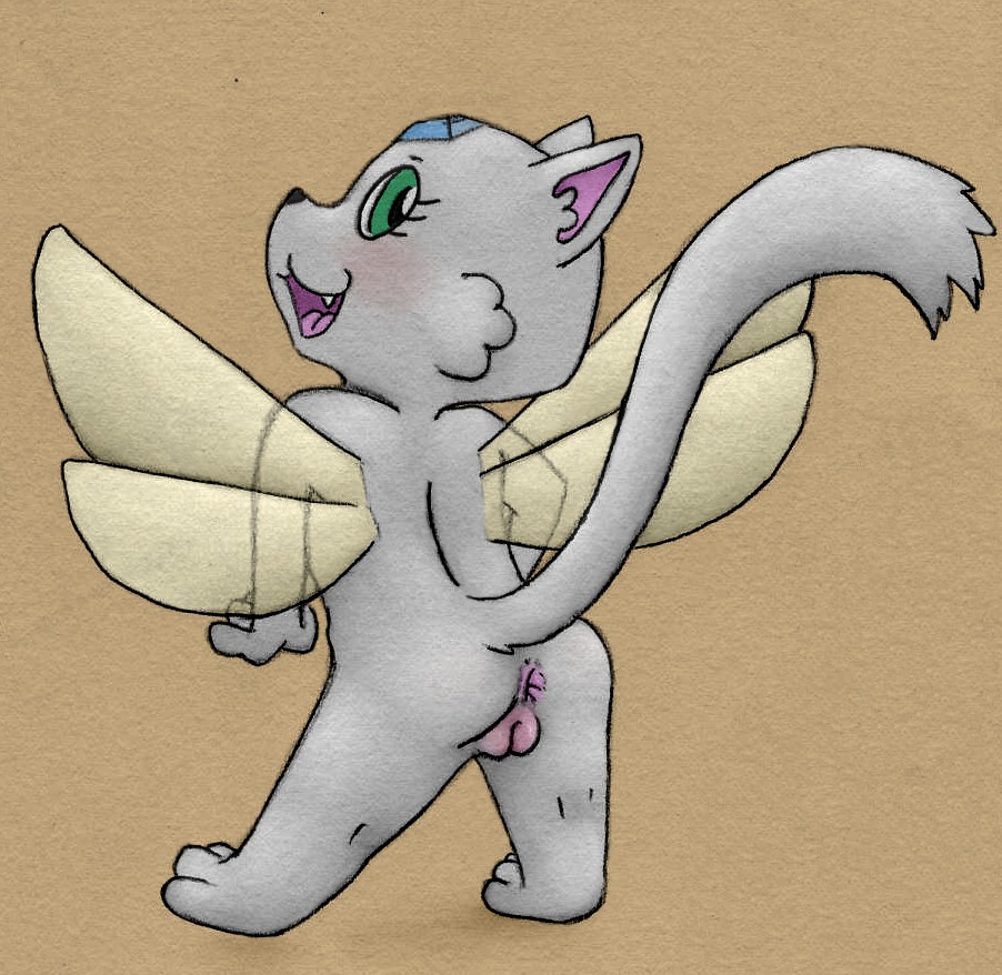 2024 4_wings animew anthro anus ass baby_(svtfoe) biped black_nose cheek_tuft chibi disney domestic_cat facial_tuft fairy felid feline felis female forehead_gem gem genitals green_eyes grey_body insect_wings looking_at_viewer looking_back looking_back_at_viewer mammal multi_wing nude open_mouth open_smile presenting presenting_hindquarters pussy raised_tail rear_view simple_background smile solo standing star_vs_the_forces_of_evil tail teeth tongue tuft wings