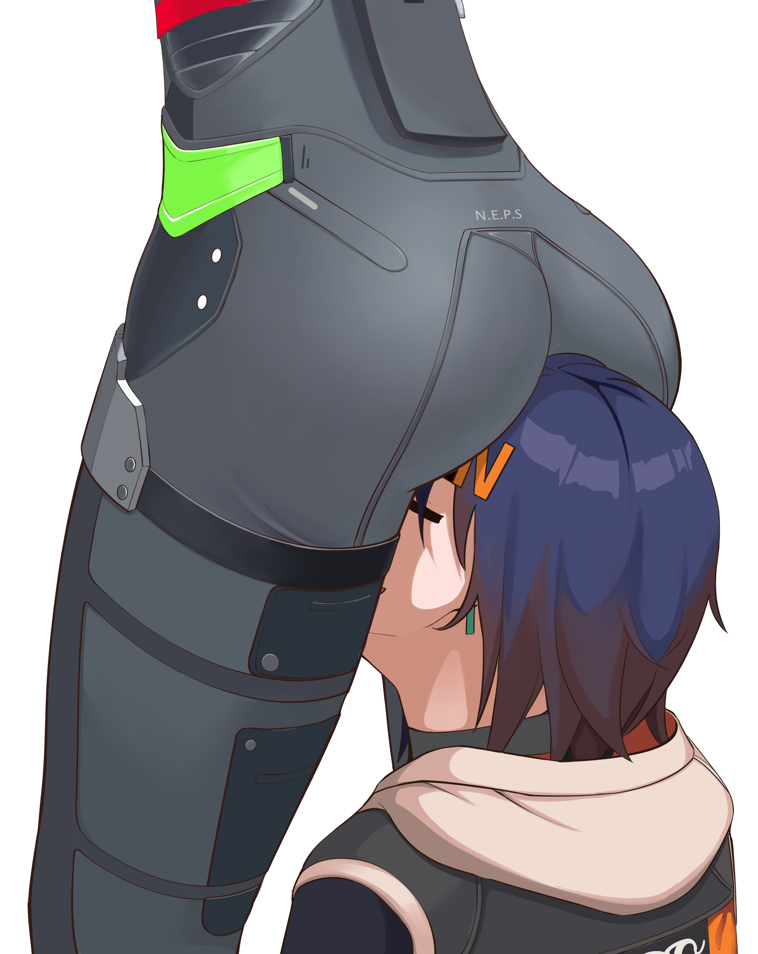 2girls, ass, belle (zenless zone zero), big ass, bubble ass, bubble butt, facesitting, female, pants, police, police uniform, sitting on face, sitting on head, tight clothing, tight fit, tight pants, yuri, zenless zone zero, zhu yuan