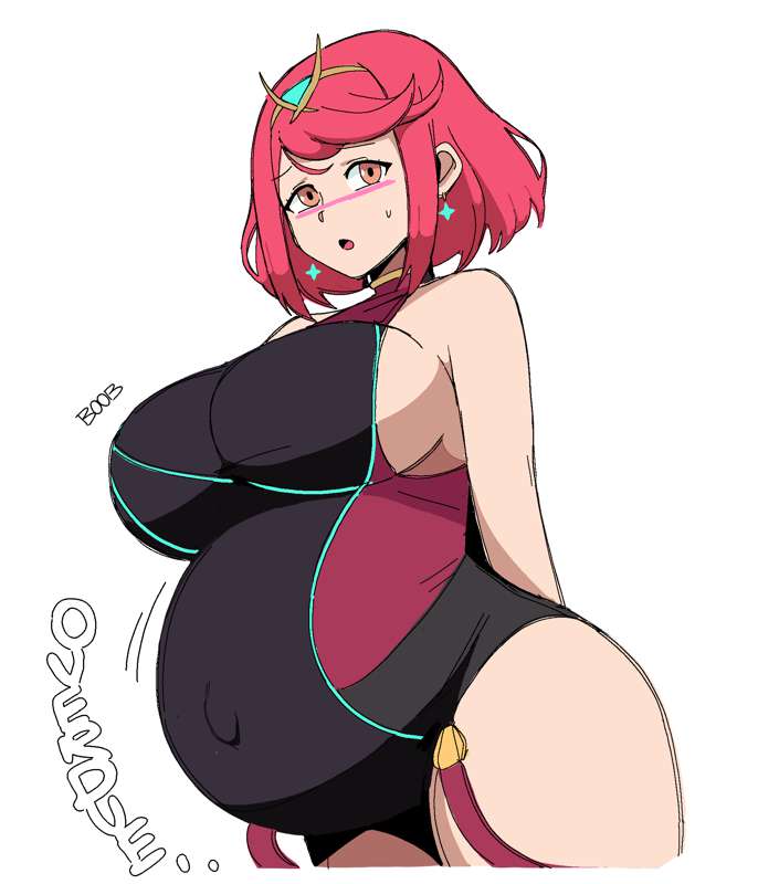 alternate_costume breasts canon_pregnancy competition_swimsuit huge_breasts jakejaccobus large_breasts monolith_soft nintendo official_alternate_costume one-piece_swimsuit pregnant pyra red_eyes red_hair short_hair swimsuit tagme xenoblade_(series) xenoblade_chronicles_2