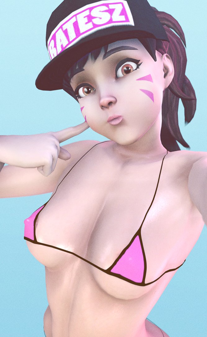 1girls, 3d, batesz, bikini, bikini top, bra, breasts, cleavage, d.va, female, female only, looking at viewer, overwatch, solo, source filmmaker