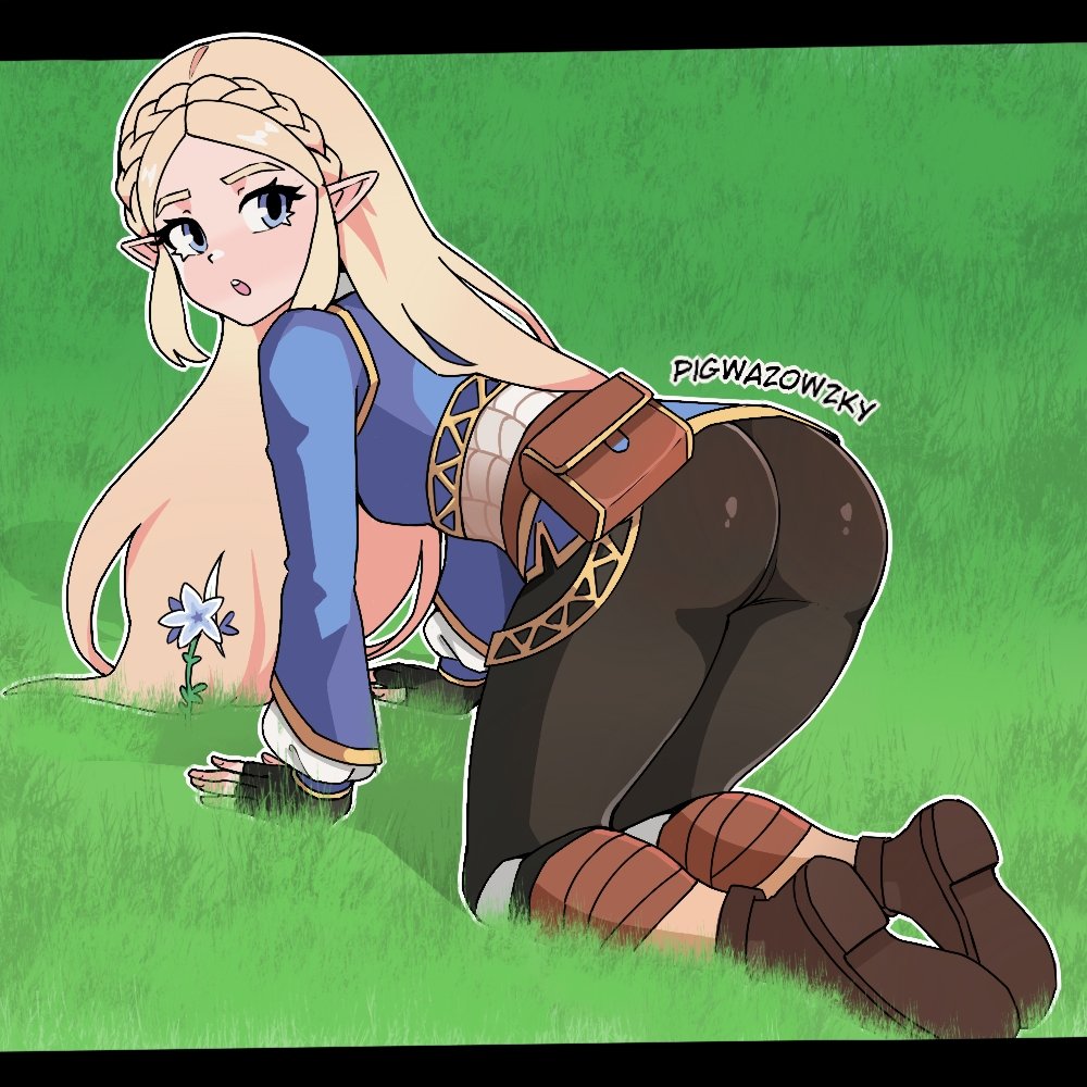 ass ass ass_focus back_view big_ass big_breasts big_butt big_thighs butt_focus clothing curvaceous curvaceous_female curvaceous_figure curvy curvy_figure curvy_hips female female_focus female_only long_hair looking_at_viewer pigwazowzky princess_zelda the_legend_of_zelda yellow_hair