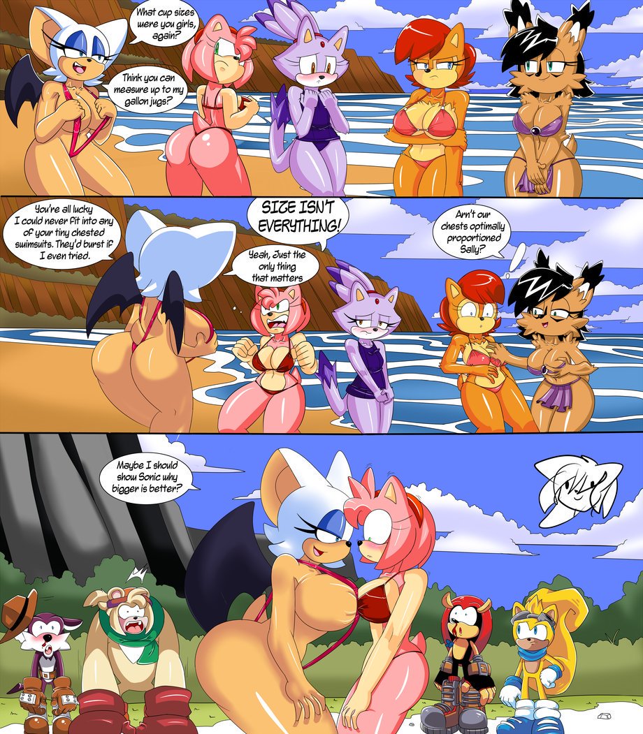 amy_rose anthro ass bark_the_polar_bear bat big_ass big_breasts bikini bikini_bottom bikini_top blaze_the_cat breasts chipmunk comic dialogue dirty_talk english_text fang_the_sniper feline female hedgehog hi_res huge_breasts lynx male mammal mighty_the_armadillo nicole_the_lynx nipples ray_the_flying_squirrel rodent rouge_the_bat sally_acorn sega sling_bikini sonic_(series) sonic_girls_breast_expansion sonic_the_hedgehog_(archie) sonic_the_hedgehog_(comics) sonic_the_hedgehog_(series) speech_bubble superbunnygt swimsuit text video_games