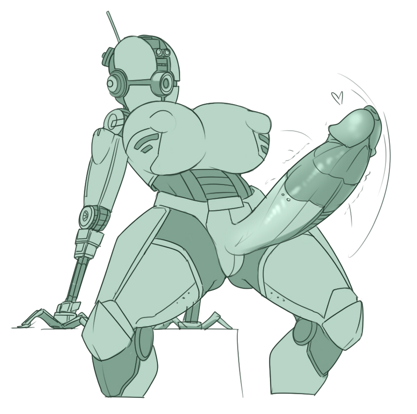 3 fingers, assaultron, assaultron (fallout), breasts, curvy, erection, fallout, futanari, huge breasts, huge cock, hyper penis, intersex, penis, sinensian, thick thighs, white background