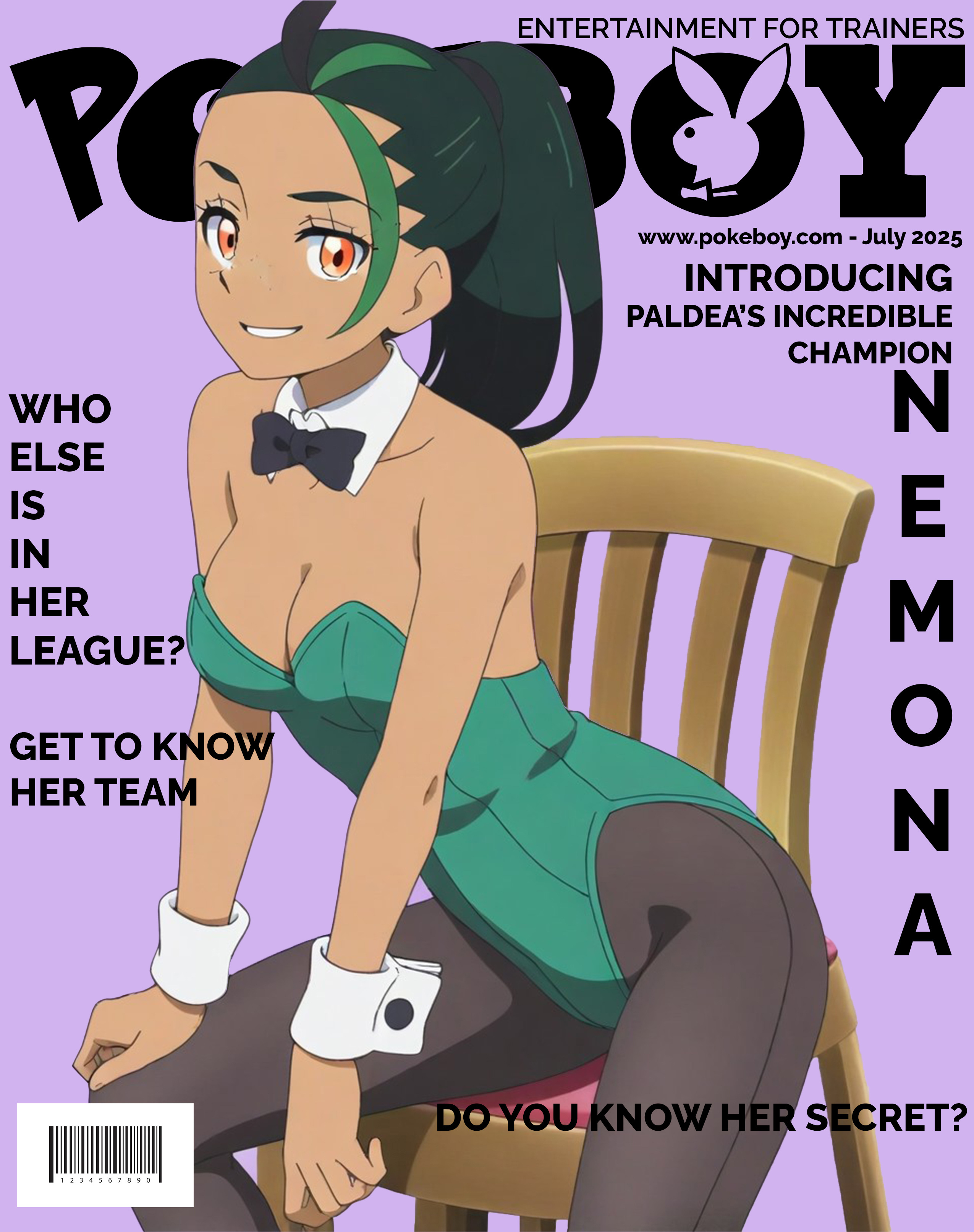 bunny girl suit, female, female only, human only, magazine cover, nemona (pokemon), pantyhose, playboy, playboy bunny, pokemon, solo