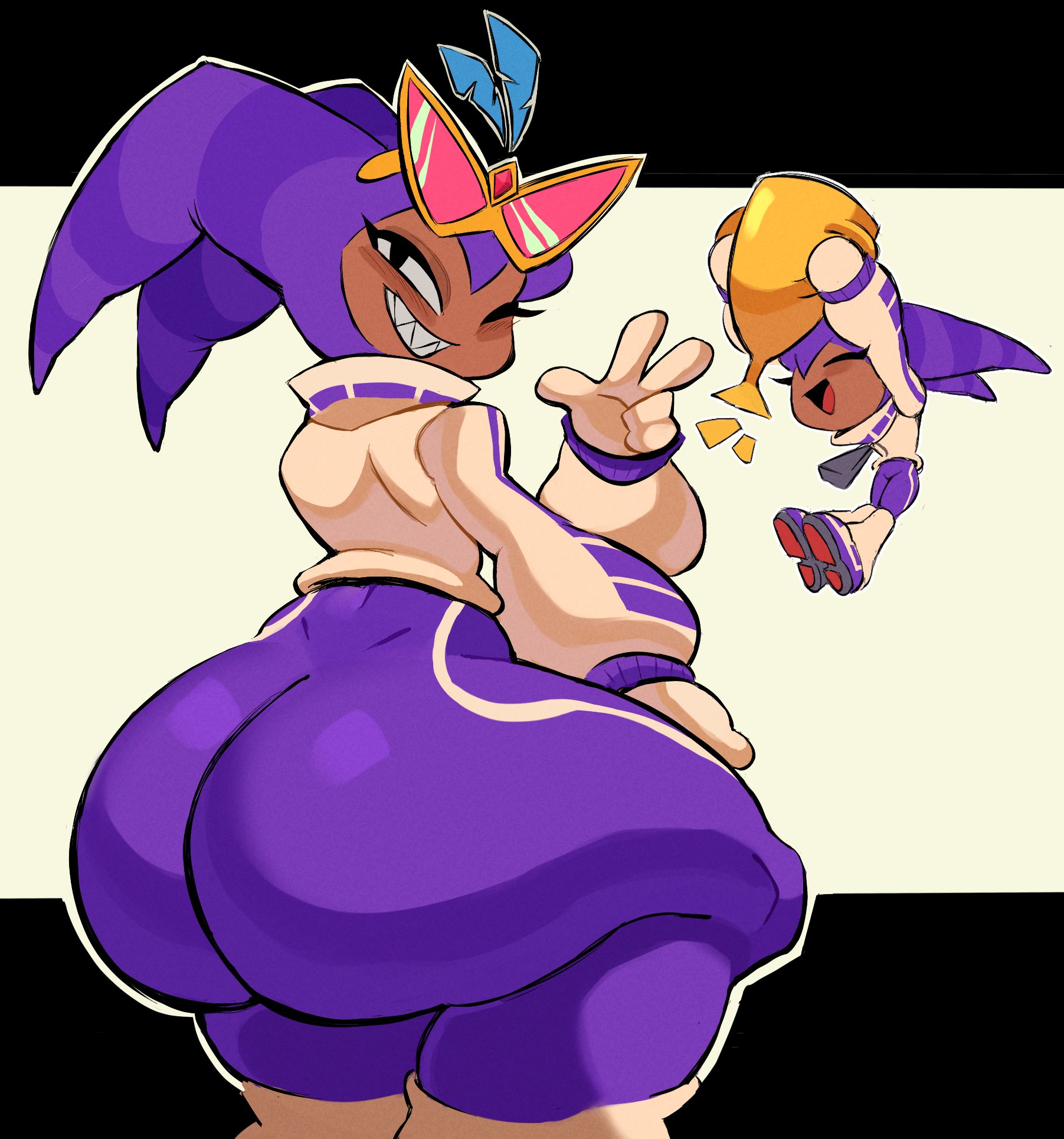 1girl, 2025, 2d, 2d (artwork), alternate ass size, alternate body type, ass, big ass, big butt, clothed, clothed female, clothing, donkozoid, female, female focus, grin, hi res, high resolution, highres, nights, nights into dreams, one eye closed, sega, sharp teeth, smile, solo, solo female, solo focus, toothy grin, wink, winking, winking at viewer