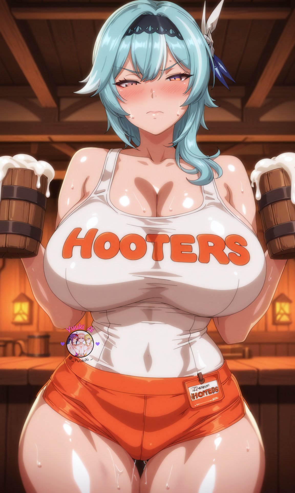 1girls, ai generated, big breasts, breasts, eula (genshin impact), female, female only, genshin impact, hooters, huge breasts, large breasts, light skin, light-skinned female, looking at viewer, shiny skin, solo, thick thighs, thighs, wide hips, yuukiai
