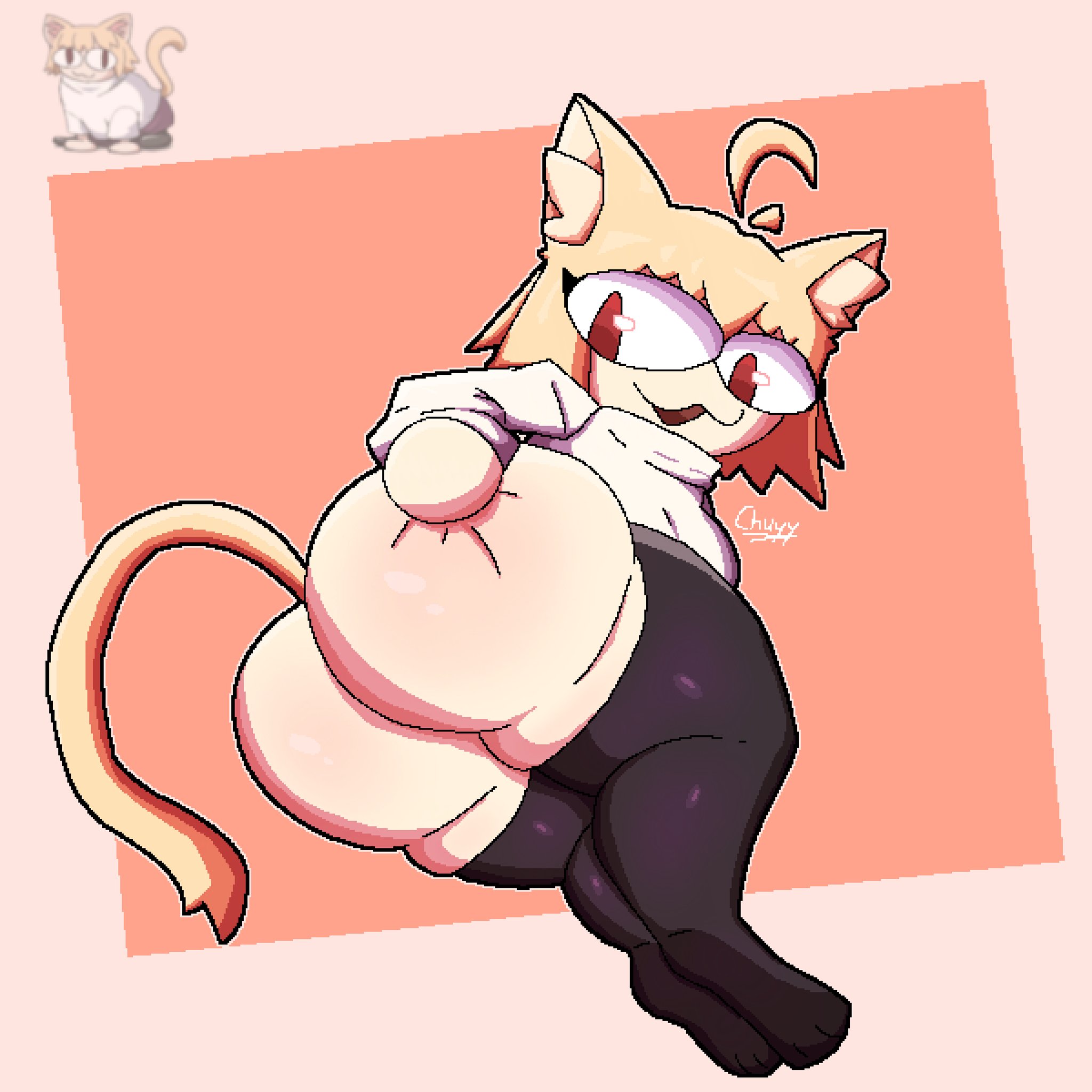1girls, 2d, animal ears, animal tail, anthro, anthro female, anthro only, ass, big ass, big butt, big thighs, big titties, breasts, cat ears, chuyy, clothing, curvaceous, curvaceous female, curvaceous figure, curvy, curvy figure, curvy hips, feline, female, female focus, female only, looking at viewer, melty blood, neco-arc, short hair, solo, tail, thigh highs, tsukihime, yellow hair