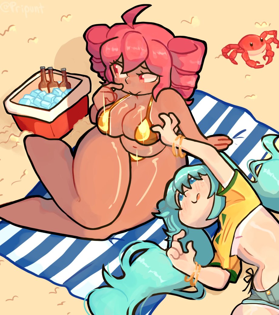big_ass big_breasts big_butt big_thighs big_titties bikini brazilian_miku breasts chubby_female curvaceous curvaceous_female curvaceous_figure curvy curvy_figure curvy_hips cyan_hair golden_bikini hatsune_miku kasane_teto long_hair pripunt red_hair short_hair vocaloid