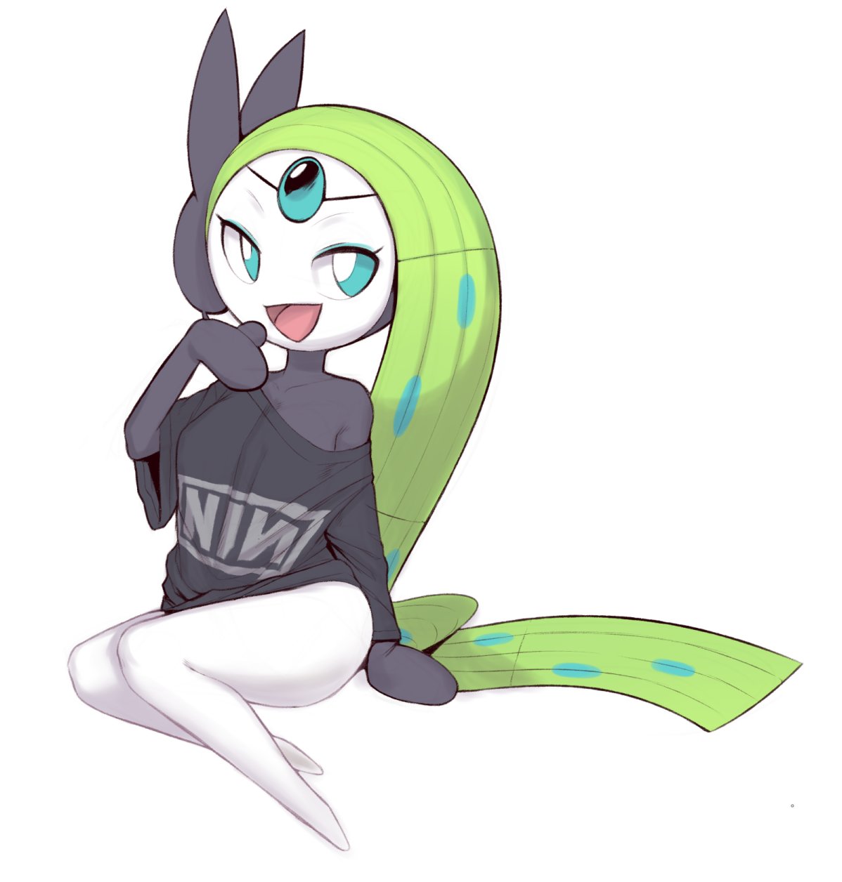 1girls, big breasts, breasts, female, legendary pokemon, meloetta, mythical pokemon, plantpenetrator, pokemon, pokemon (species), shirt, tagme, thick thighs