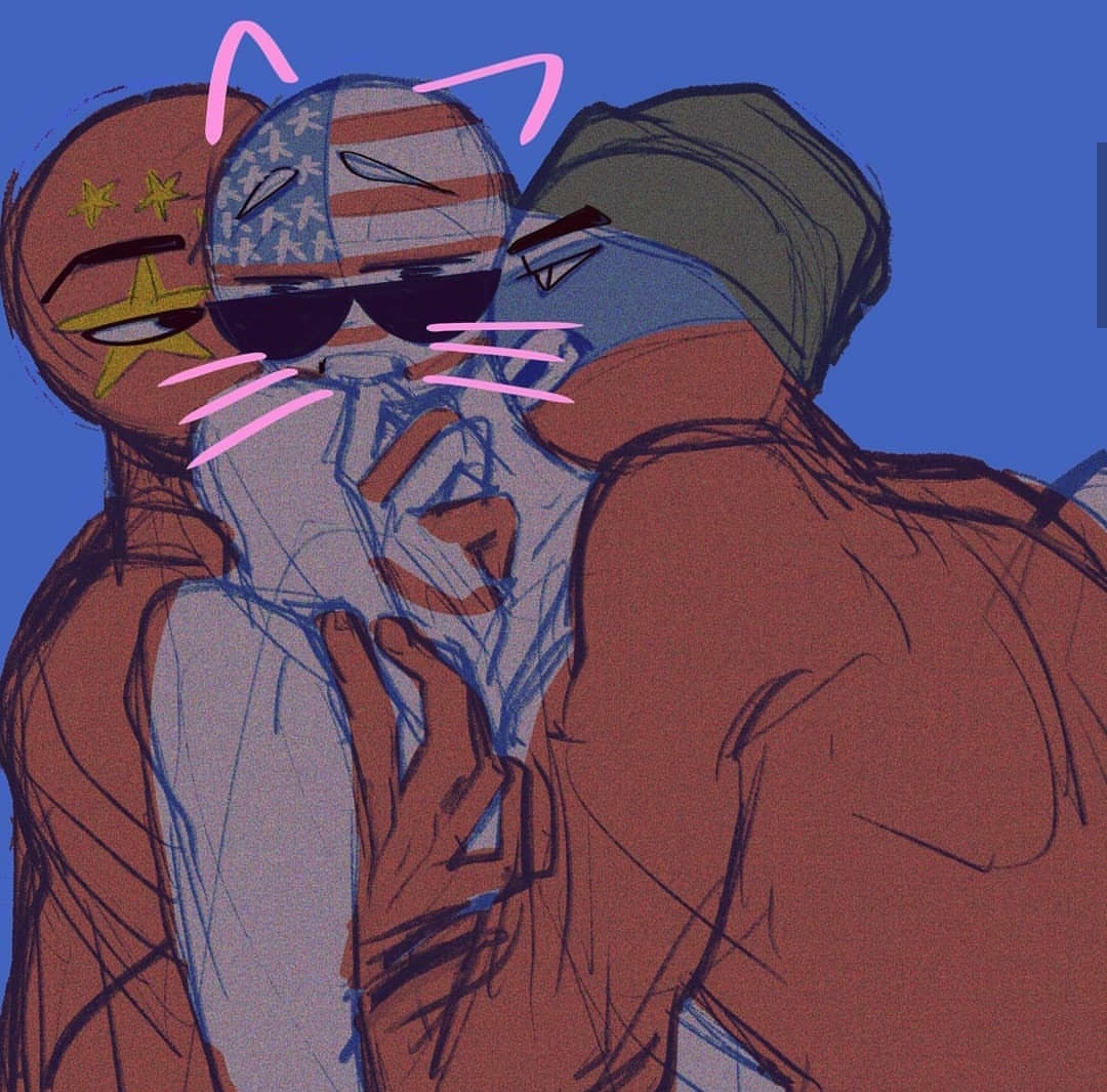 3boys, beanie, china (countryhumans), chizhenjiao, countryhumans, gay, hat, male, open mouth, russia (countryhumans), sandwiched, sex, stickman, sunglasses, threesome, united states of america (countryhumans), yaoi