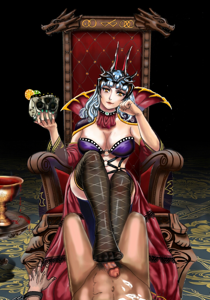 carmilla_(fate) clothed_female_nude_male cum cum_on_self cum_outside domination dominatrix fate/grand_order fate_(series) femdom footjob footjob_with_legwear hand_on_own_cheek looking_at_viewer penis sadistic sitting smile stomping thighhighs throne xzhz1996 yellow_eyes