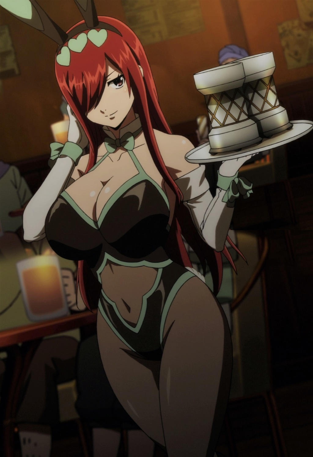 big_breasts breasts bunny_ears bunny_girl bunny_suit bunnysuit curves curvy erza_scarlet fairy_tail gloves hips large_hips long_hair long_legs pantyhose red_hair seduction seductive seductive_eyes seductive_look seductive_mouth seductive_pose seductive_smile wide_hips