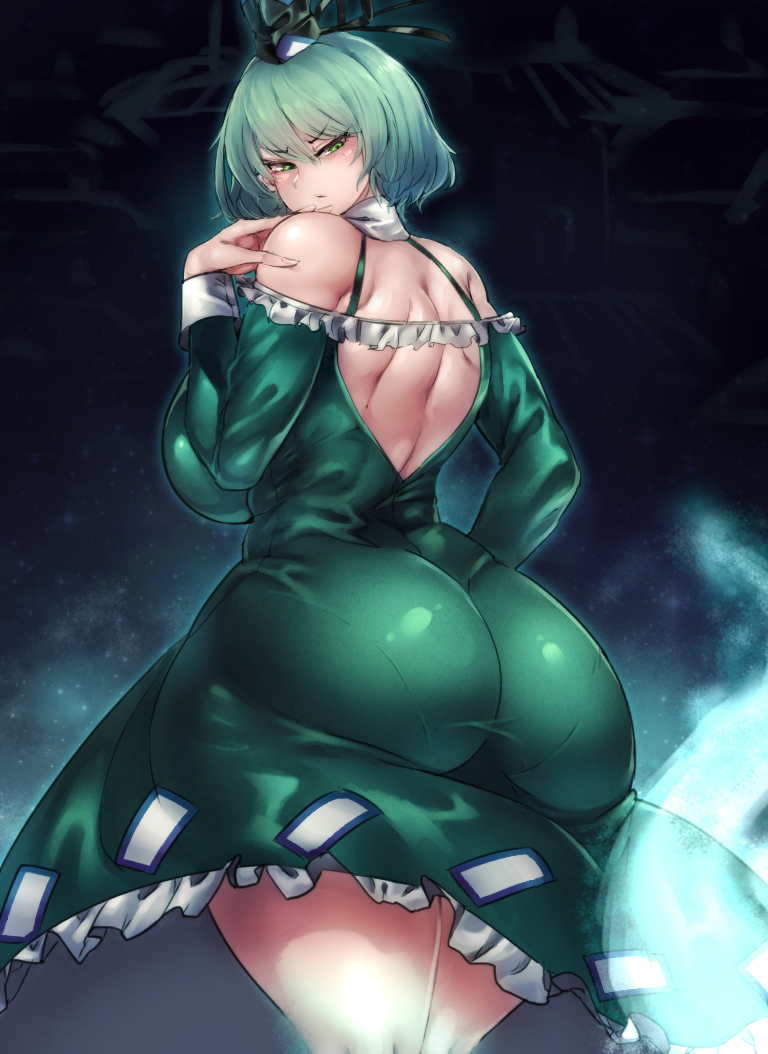 1girls ass big_ass bubble_butt curvy dress female female_only green_dress green_hair huge_ass sekiyu_(spartan) soga_no_tojiko solo thick_thighs tight_clothing touhou