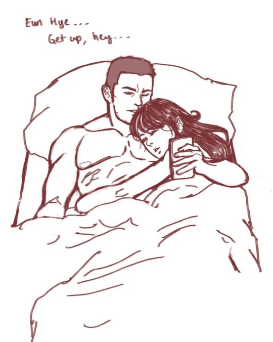 1boy 1girls after_sex asleep black_hair dokkaebi_(rainbow_six) dorodoroart female hug hugging in_bed long_hair male naked nude phone rainbow_six rainbow_six_siege short_hair straight text tom_clancy vigil_(rainbow_six) wholesome