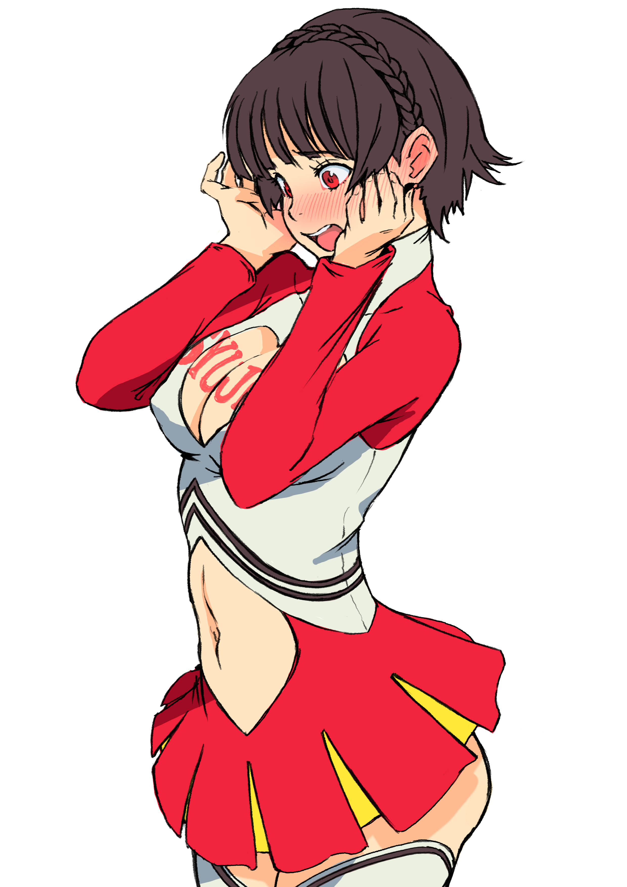 arad baranga, atlus, blush, brown hair, cheerleader, female, makoto niijima, persona, persona 5, short hair