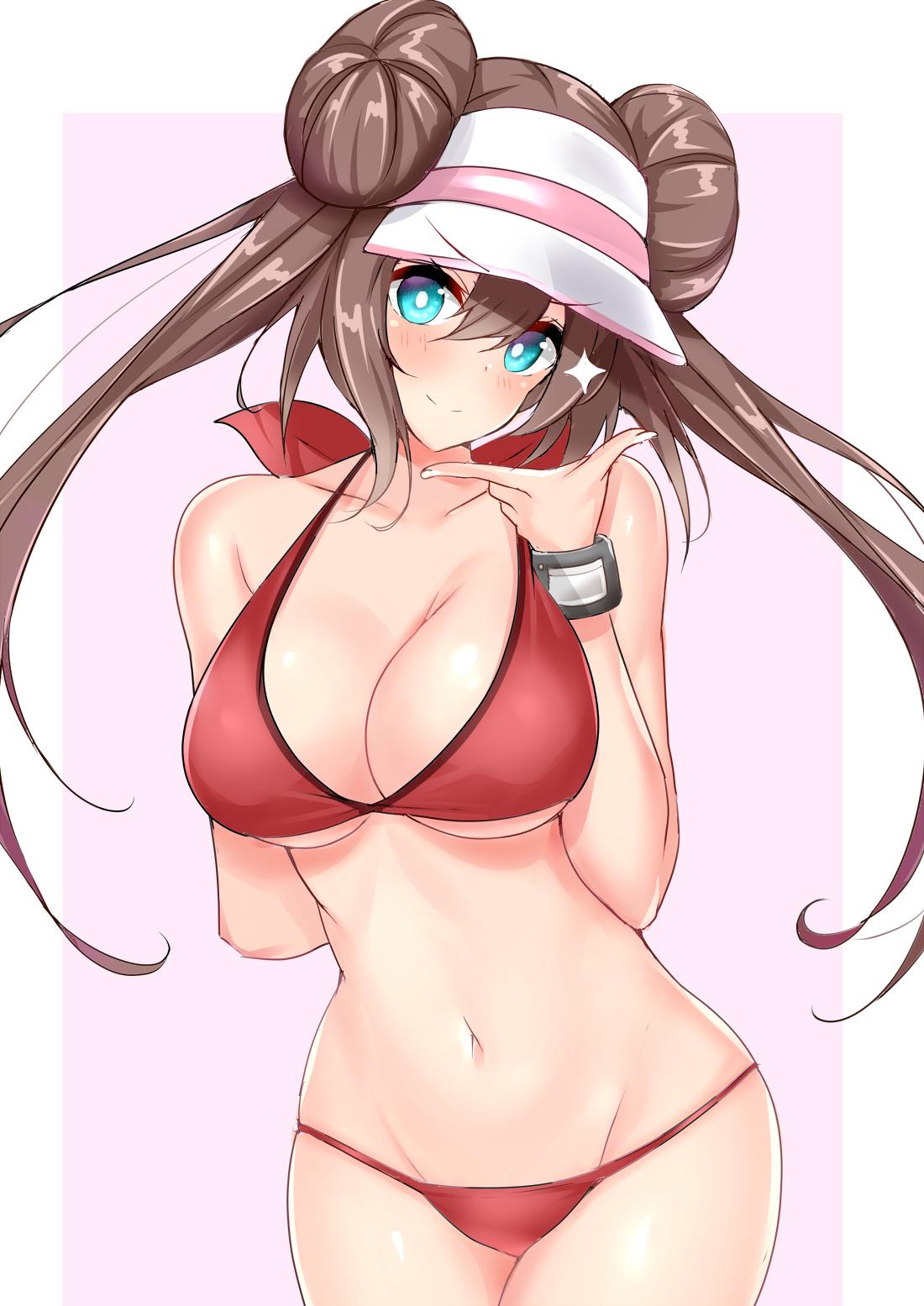 1girls abs aqua_eyes belly big_breasts bikini blue_eyes blush bracelet breasts cleavage double_bun eye_contact fit game_freak hat human large_breasts long_hair looking_at_viewer meme midriff navel nintendo pokemon pokemon_bw2 pokemon_masters pose red_bikini rosa_(pokemon) sankakusui_(deltawhite) source_request twintails two_piece_swimsuit underboob wide_hips