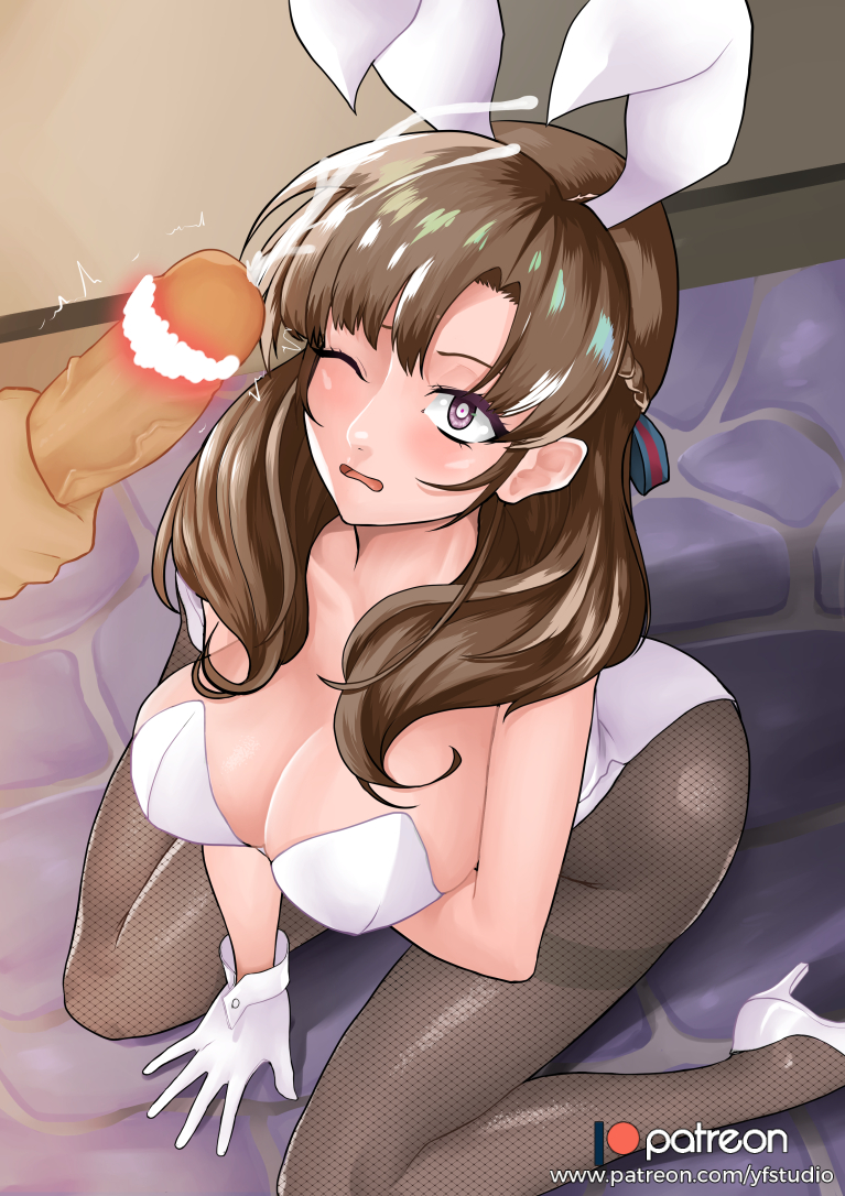 1boy 1girls ass breasts brown_hair censored cum female large_breasts long_hair looking_at_viewer male_pov oosuki_mamako pantyhose patreon penis pov purple_eyes sitting text tsuujou_kougeki_ga_zentai_kougeki_de_ni-kai_kougeki_no_okaasan_wa_suki_desu_ka? url wariza watermark wince yf_studio