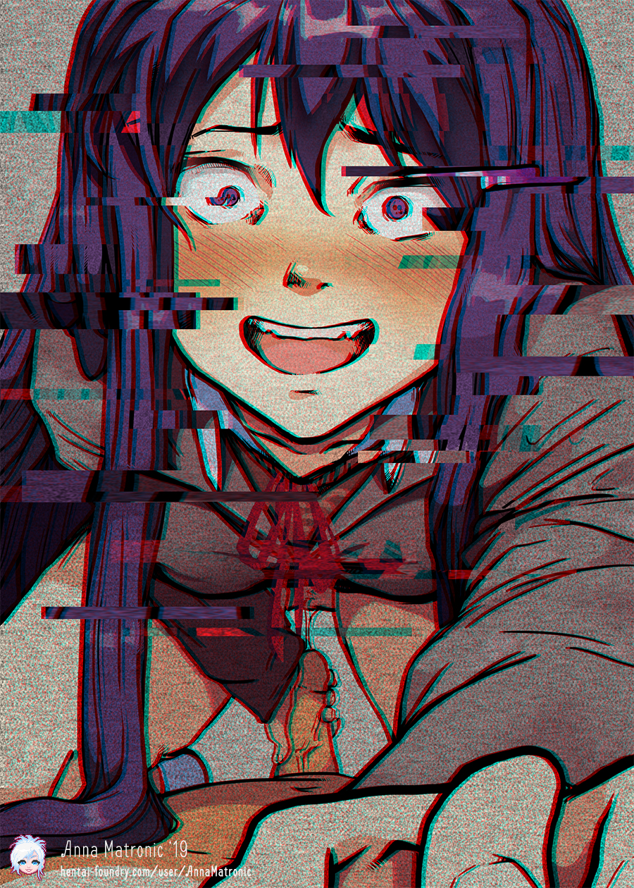 1boy, 1girls, anna matronic, blush, blushing, bottomless, bottomless female, clothing, corruption, crazy eyes, cum, cum in pussy, cum inside, cum string, doki doki literature club, duo, eye contact, female, female rapist, glitch, hair, hand on another's chest, hand on penis, happy sex, imminent rape, imminent sex, looking at viewer, male, male rape victim, mouth open, nude, nude male, open mouth, penis, pov, pov eye contact, purple eyes, purple hair, pussy, rape, reverse rape, smile, smiling, smiling at viewer, stealing seed, straight, video games, yandere, yuri (doki doki literature club)