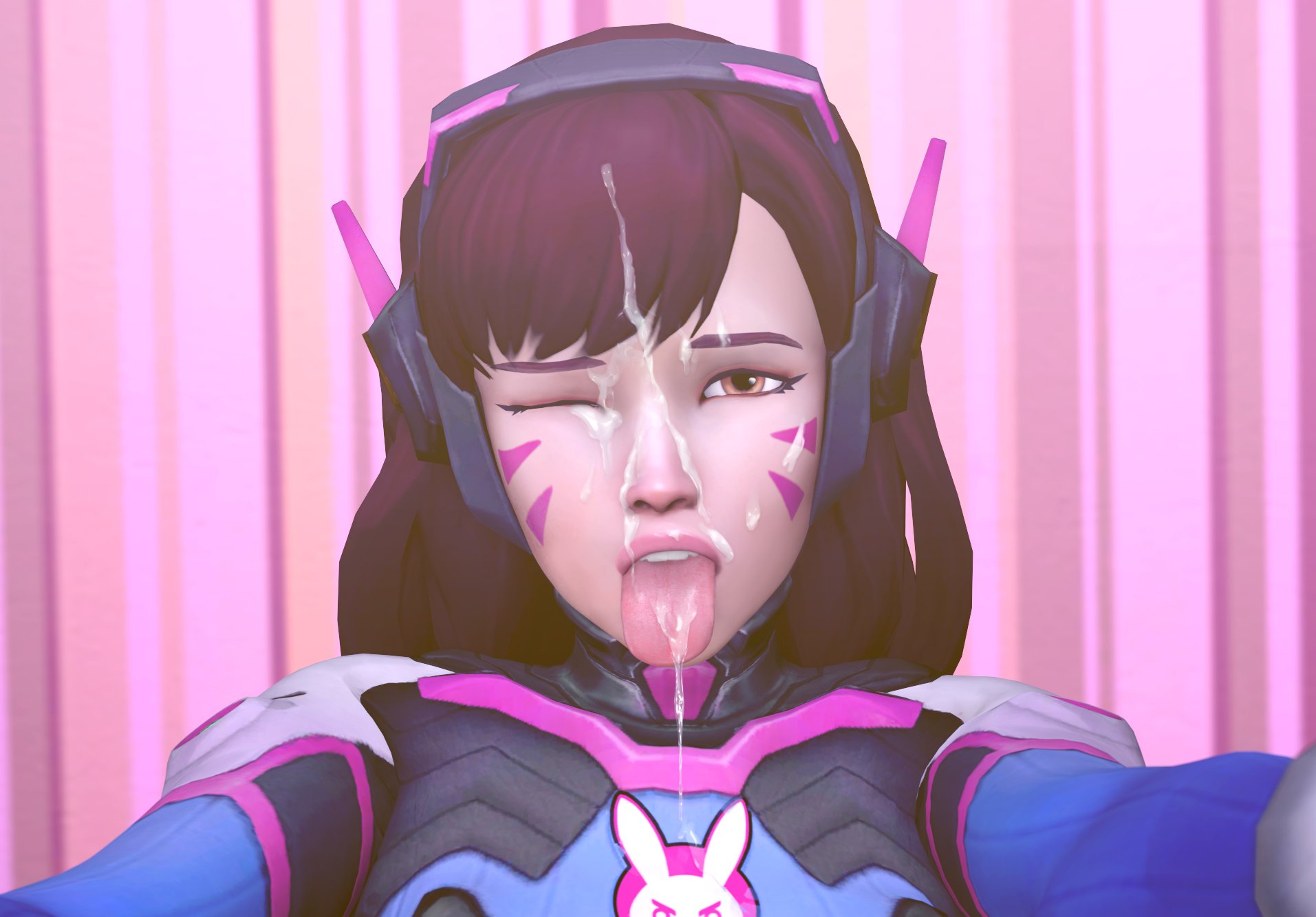 1girls, 3d, asian, asian female, batesz, cum, cum on face, cum on tongue, d.va, female, female only, looking at viewer, overwatch, solo, source filmmaker