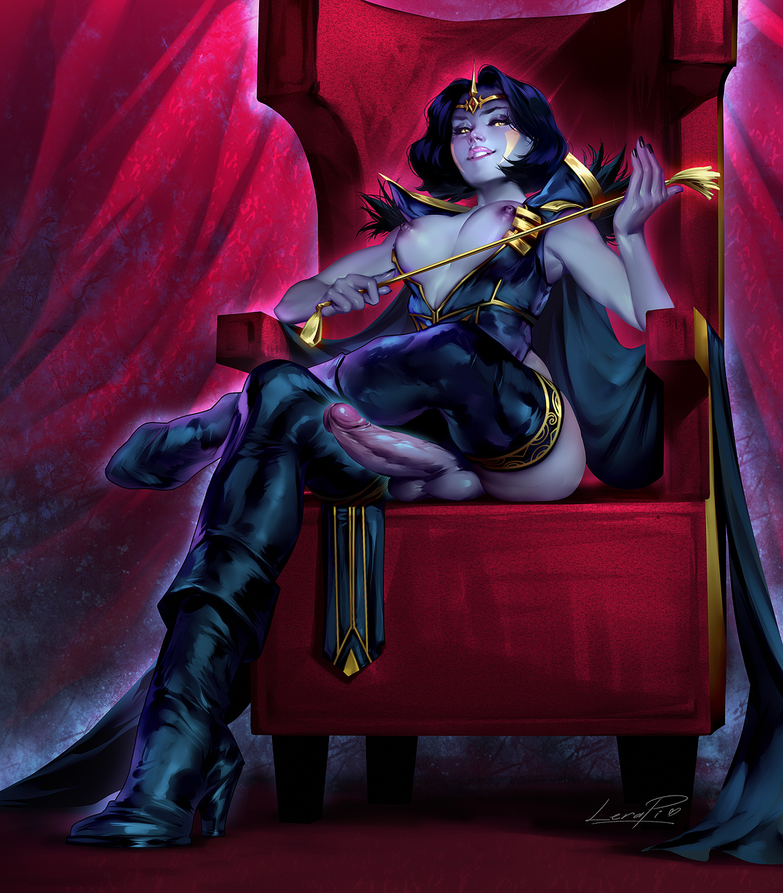 1futa, areolae, balls, breasts, dickgirl, erection, futa only, futanari, horny, intersex, lerapi, looking at viewer, nipples, penis, solo, testicles, thighhighs