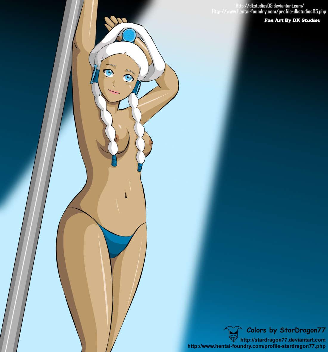 1girls armpit armpits artist_name avatar_legends avatar_the_last_airbender dark-skinned_female dark_skin dk_studios female female_only human nickelodeon panties small_breasts smooth_fur solo stardragon77 straight_hair stripper_pole water_tribe yue