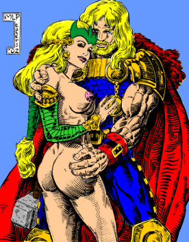 1boy 1girls 2002 amora_the_enchantress artist_request ass blonde_hair clothed_male_nude_female female human human_only light-skinned_female light-skinned_male light_skin male marvel marvel_comics mature mature_male straight straight_hair thor_(marvel) thor_(series)