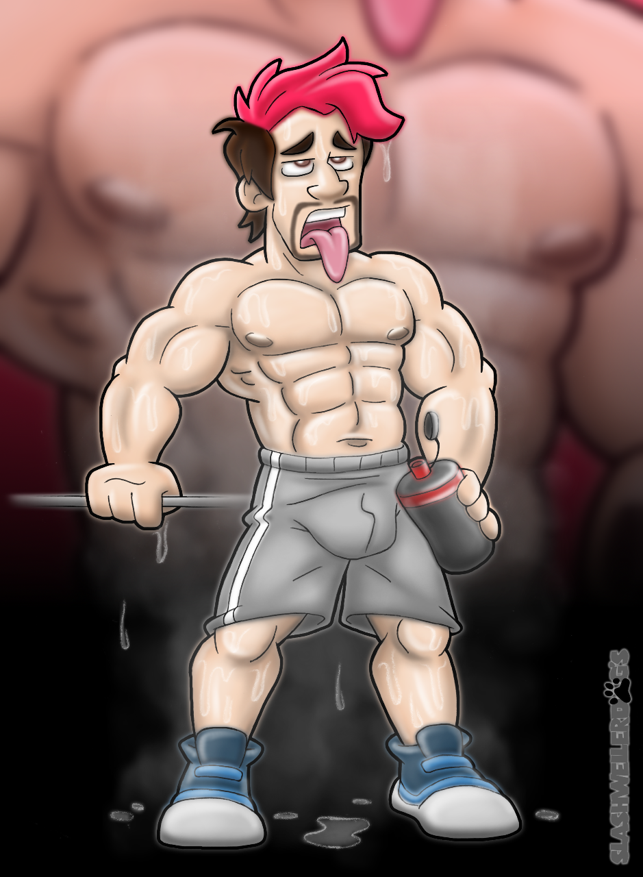 1boy abs bulge male male_only markiplier slashweilerdog solo sweat