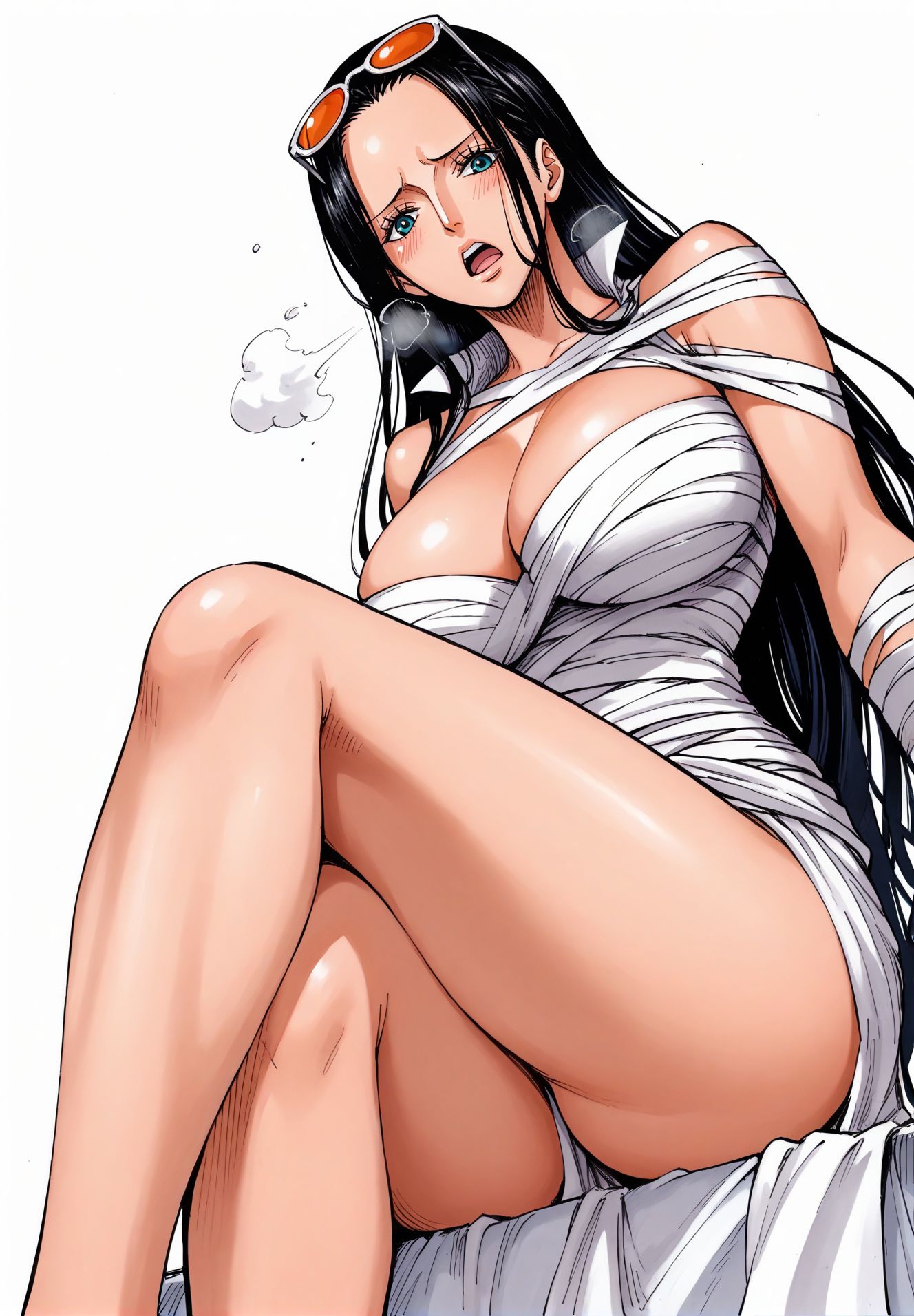 ai_generated alluring almost_naked almost_nude big_breasts black_hair blue_eyes blush breasts female female_only glasses long_hair looking_at_viewer nico_robin one_piece post-timeskip ribbon ribbon_only ribbons seducing seduction seductive seductive_body seductive_eyes seductive_gaze seductive_look seductive_mouth seductive_pose shiny_hair shiny_skin steamy_breath sunglasses sunglasses_on_head sweat sweatdrop sweating sweaty sweaty_body voluptuous voluptuous_female yashin